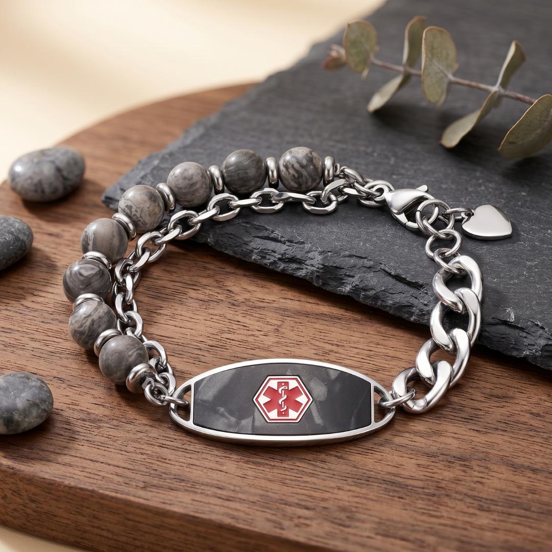 Black Monaco Women Medical ID Bracelet-Medical ID Bracelet-Auswara