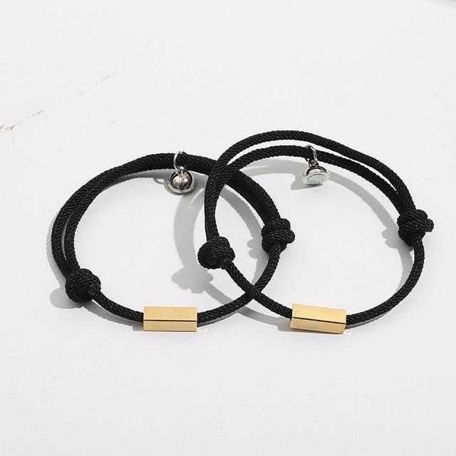 Black Personalised Engraved Magnetic Couple Bracelet Set-Couple Bracelet-Auswara