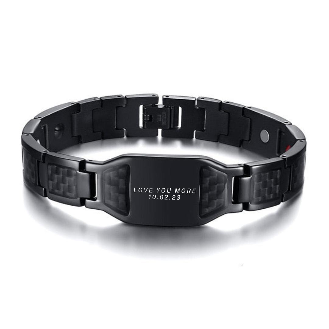 Black Personalised Steel Bracelet-Personalised Bracelet-Auswara