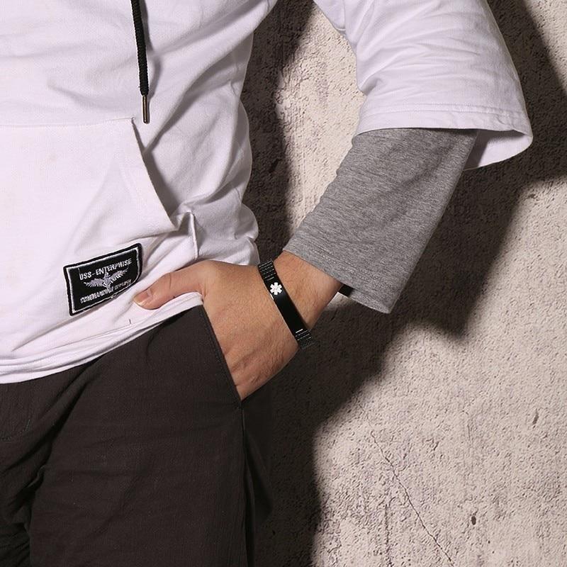 Black Plated Stainless Steel Medical Alert ID Stretchable Bracelet-Medical ID Bracelet-Auswara