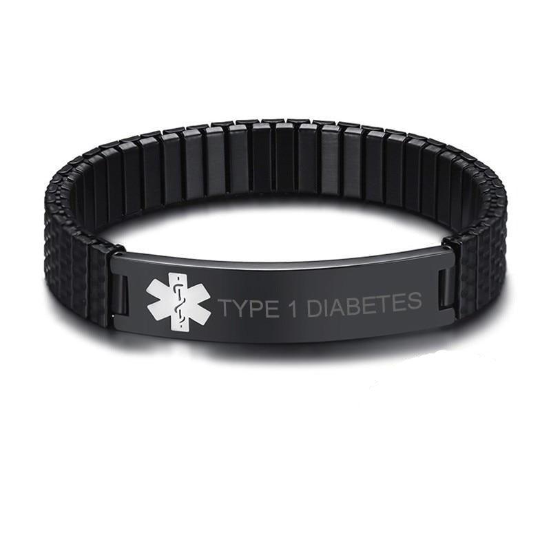 Black Plated Stainless Steel Medical Alert ID Stretchable Bracelet-Medical ID Bracelet-Auswara