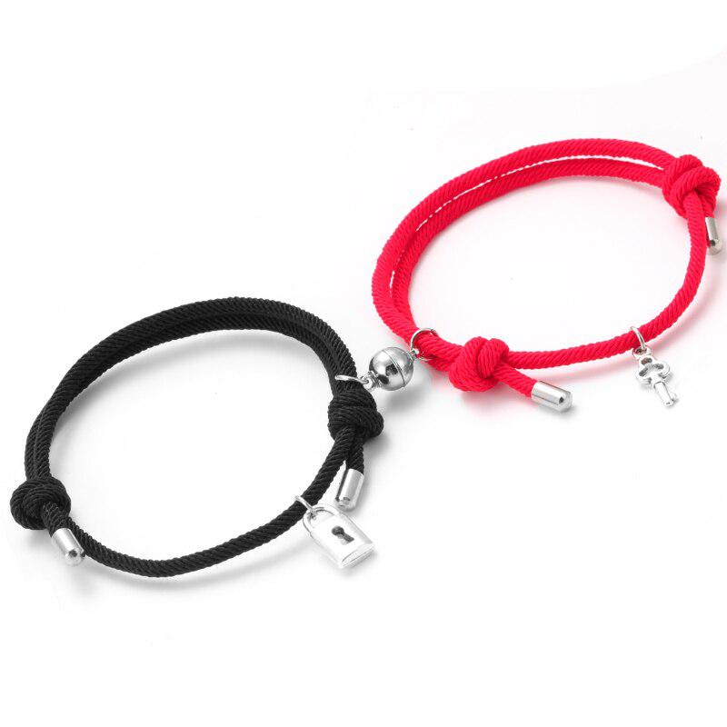 Black & Red Key To My Heart Couples Bracelet Set-Couple Bracelet-Auswara