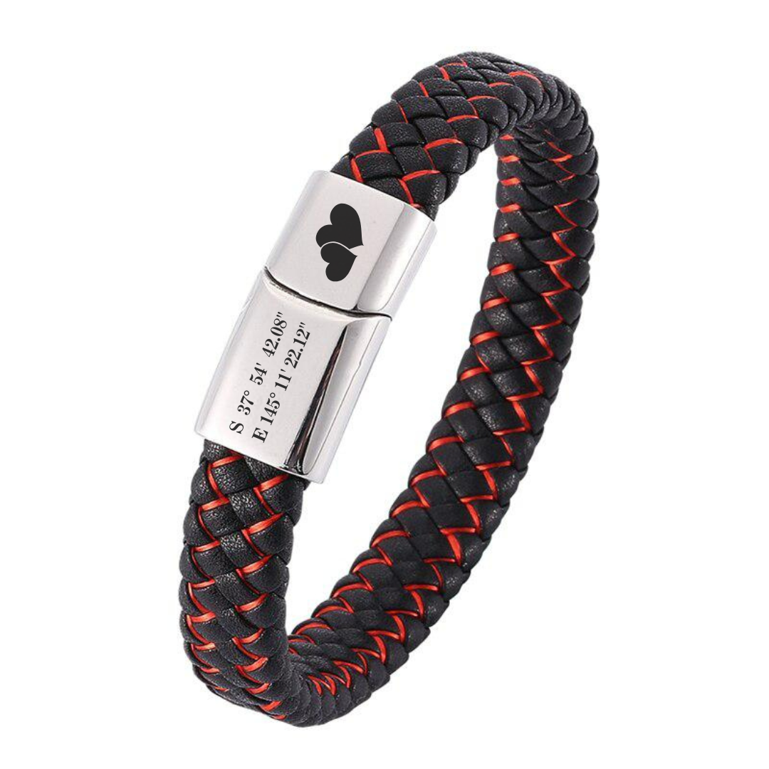 Black & Red Personalised Braided Leather for Men