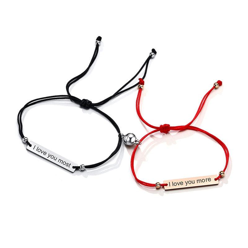 Black & Red Personalised Magnetic Couples Bracelet Set-Couple Bracelet-Auswara