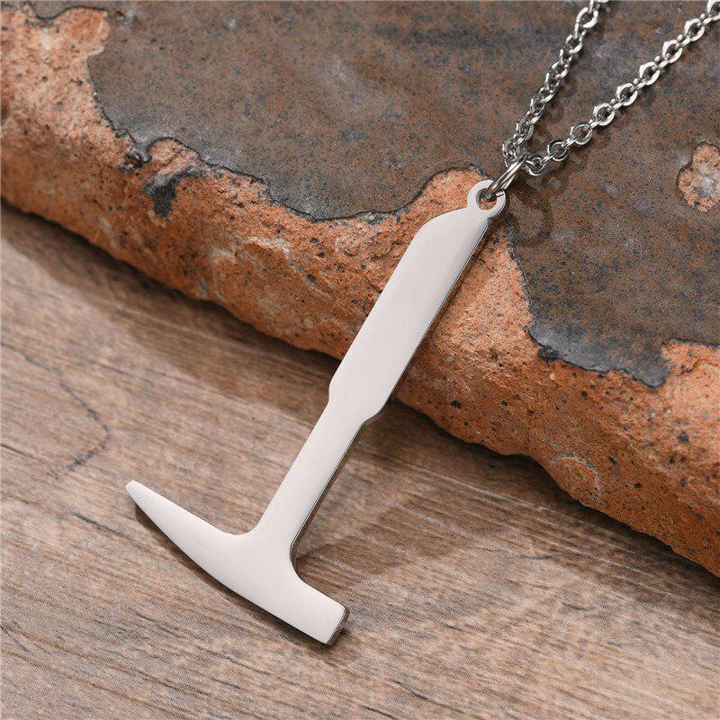 Black & Silver Hammer Pendant Necklace-Personalised Necklace-Auswara