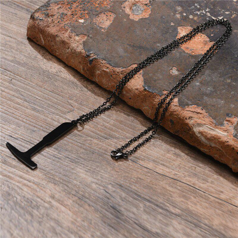 Black & Silver Hammer Pendant Necklace-Personalised Necklace-Auswara