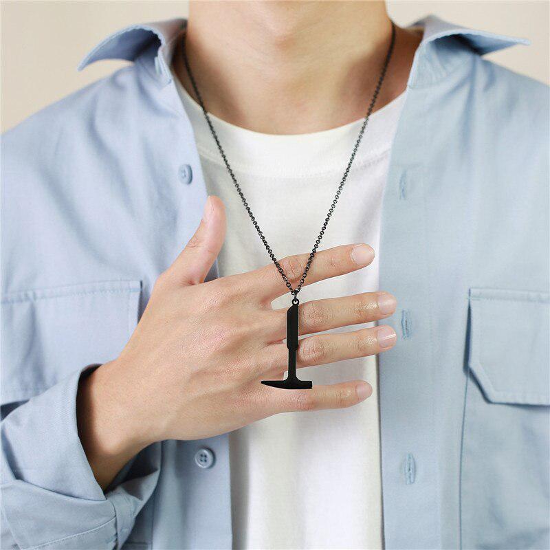 Black & Silver Hammer Pendant Necklace-Personalised Necklace-Auswara