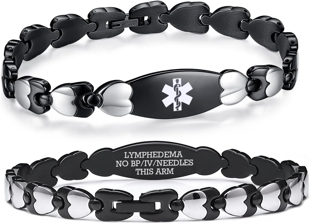 Black & Silver Heart-Link Medical ID Bracelet-Medical ID Bracelet-Auswara