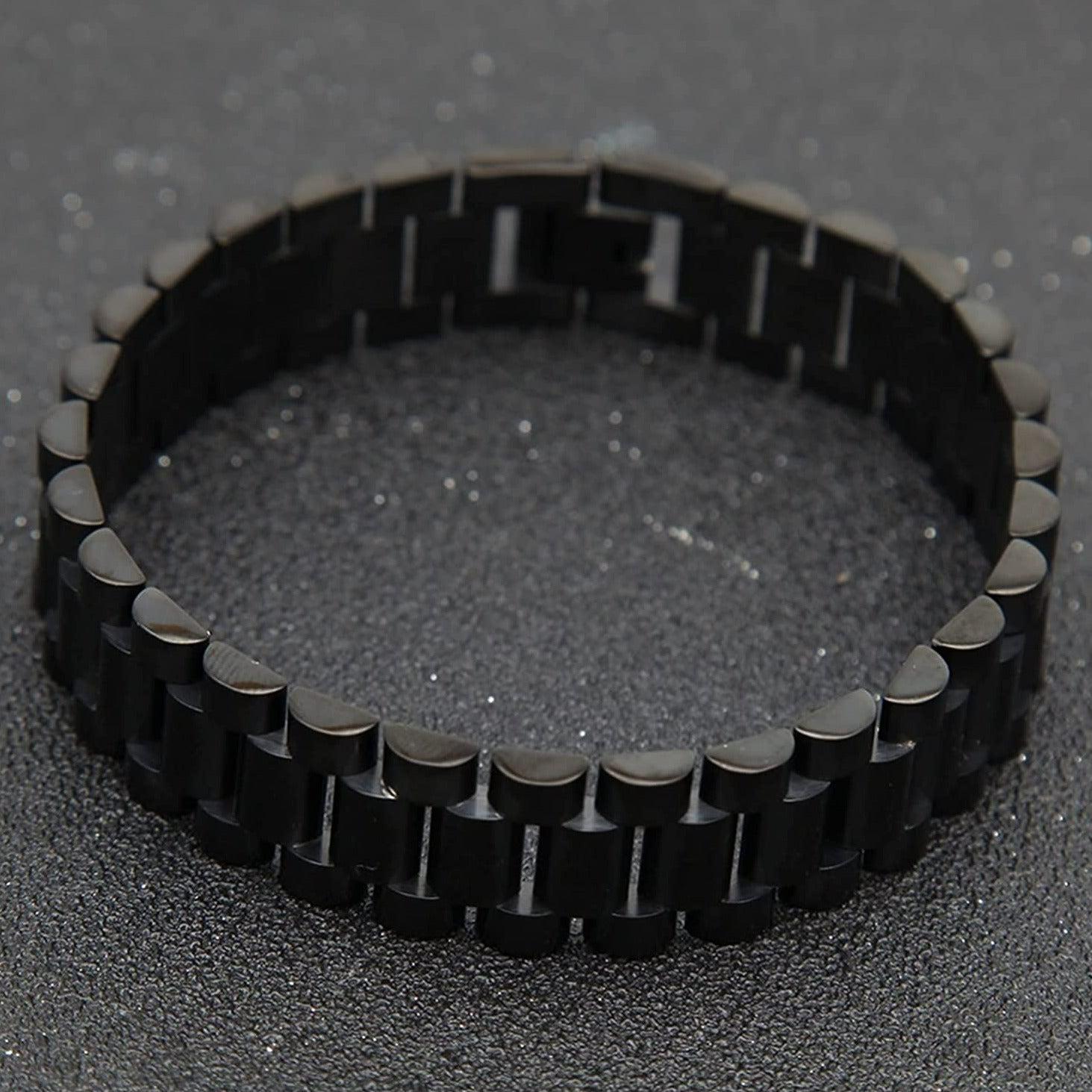 Black Solid Style Stainless Steel Bracelet-Chain Bracelet-Auswara