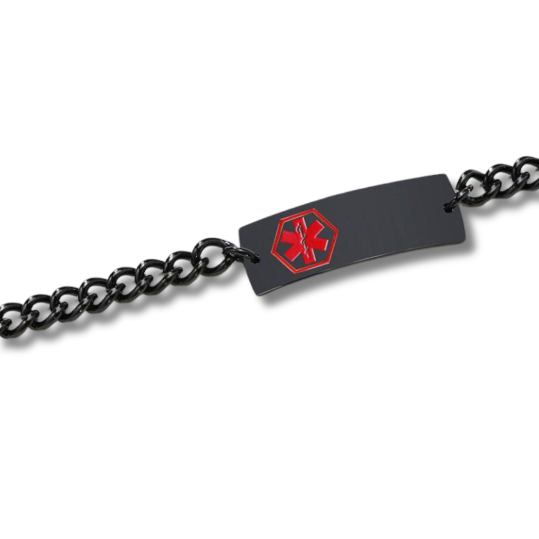 Black Stainless Steel Medical Alert Chain Bracelet
