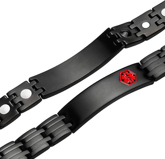 Black Stainless Steel Medical Alert ID Bracelet for Men
