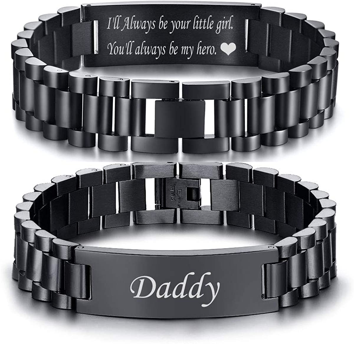 Black Stainless Steel Men’s Bracelet with Engraving-Personalised Bracelet-Auswara