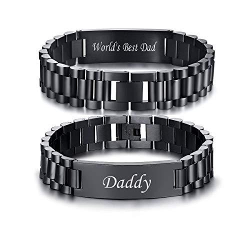 Black Stainless Steel Men’s Bracelet with Engraving (Old Template)-Personalised Bracelet-Auswara