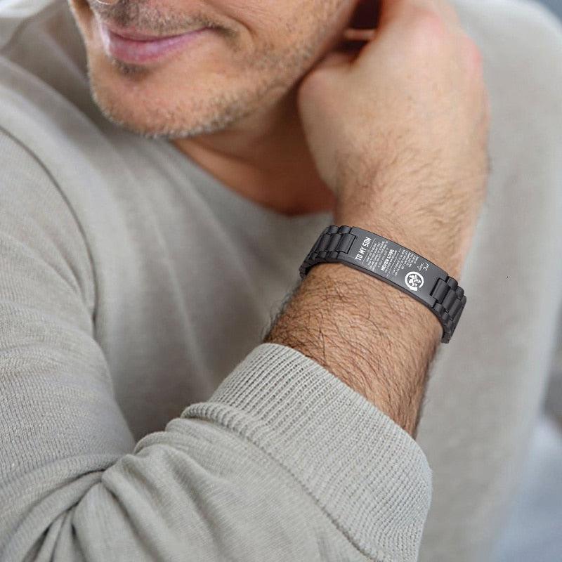 Black Stainless Steel Men’s Bracelet with Engraving (Old Template)-Personalised Bracelet-Auswara