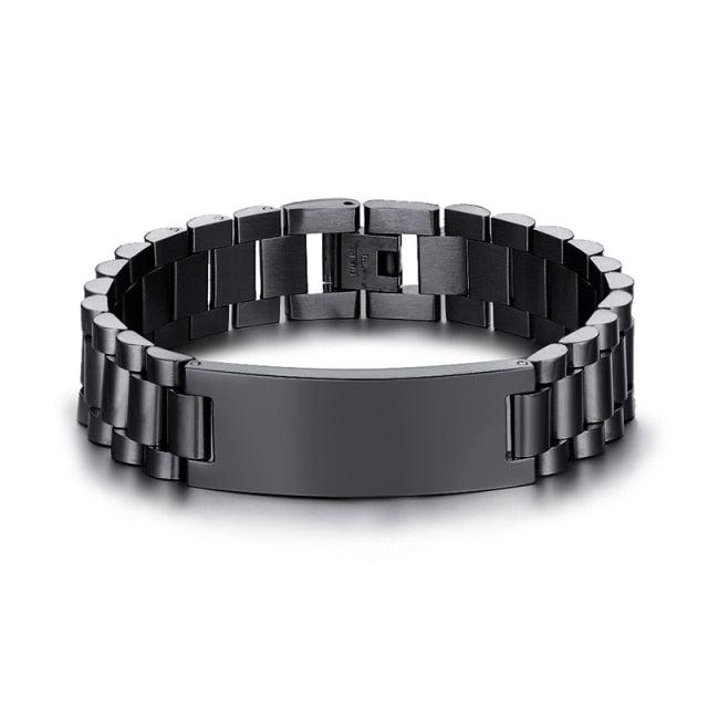 Black Stainless Steel Men’s Bracelet with Engraving (Old Template)-Personalised Bracelet-Auswara
