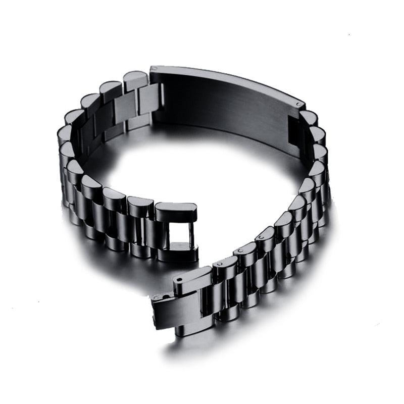 Black Stainless Steel Men’s Bracelet with Engraving (Old Template)-Personalised Bracelet-Auswara