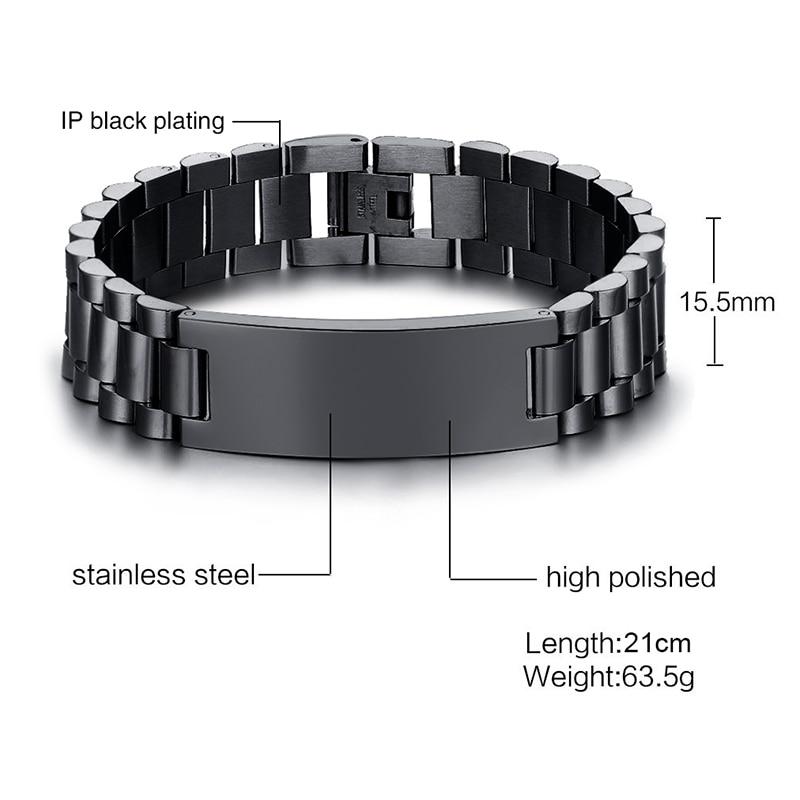 Black Stainless Steel Men’s Bracelet with Engraving (Old Template)-Personalised Bracelet-Auswara