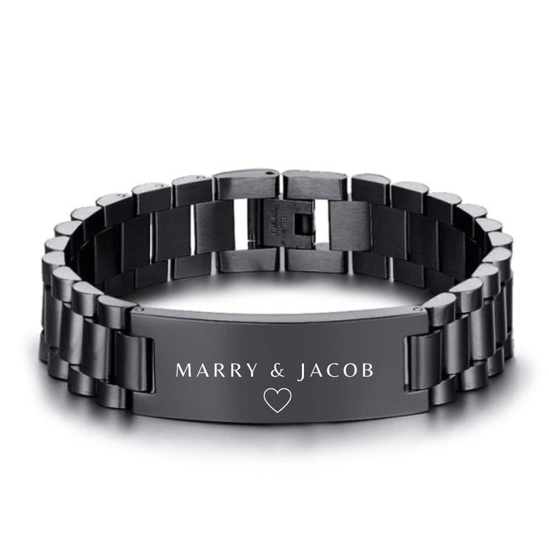 Black Stainless Steel Men’s Bracelet with Engraving (Old Template)-Personalised Bracelet-Auswara