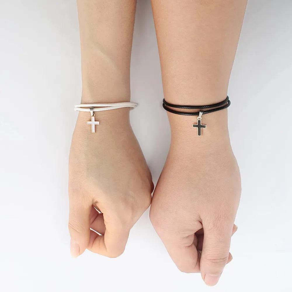 Black & White Couples Cross Rope Bracelets-Cross Bracelet-Auswara