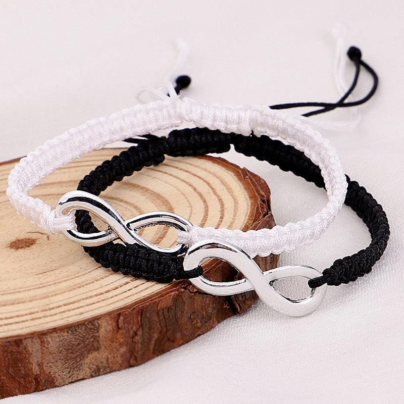 Black & White Matching Infinity Braided Bracelets for Couples-Couple Bracelet-Auswara