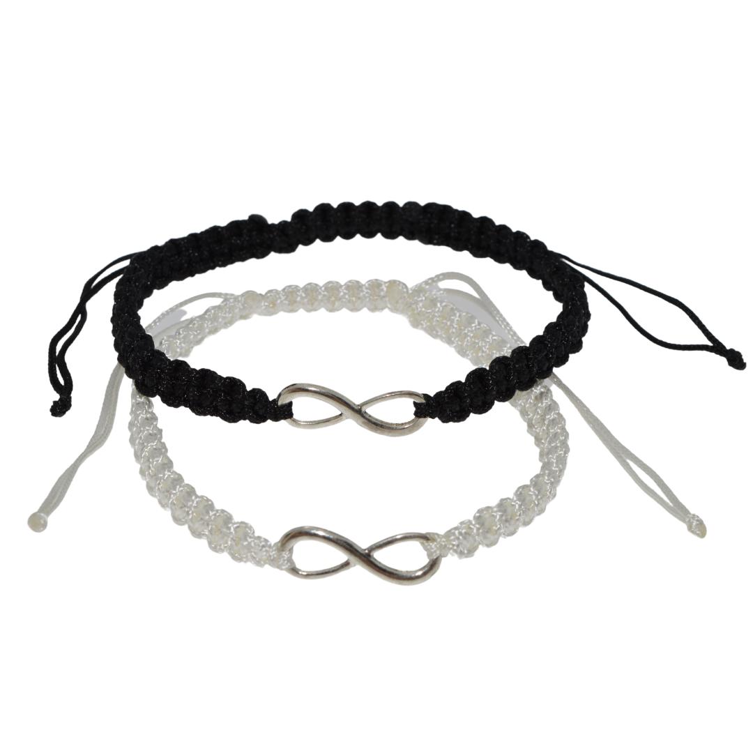 Black & White Matching Infinity Braided Bracelets for Couples-Couple Bracelet-Auswara