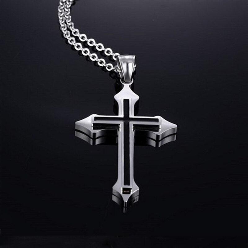 Black and Silver Cross Necklace-Cross Necklace-Auswara