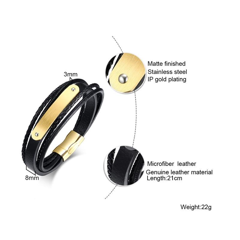 Black leather bracelet with engravable gold bar (OLD TEMPLATE)-Personalised Bracelet-Auswara