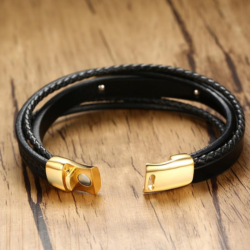 Black leather bracelet with engravable gold bar (OLD TEMPLATE)-Personalised Bracelet-Auswara