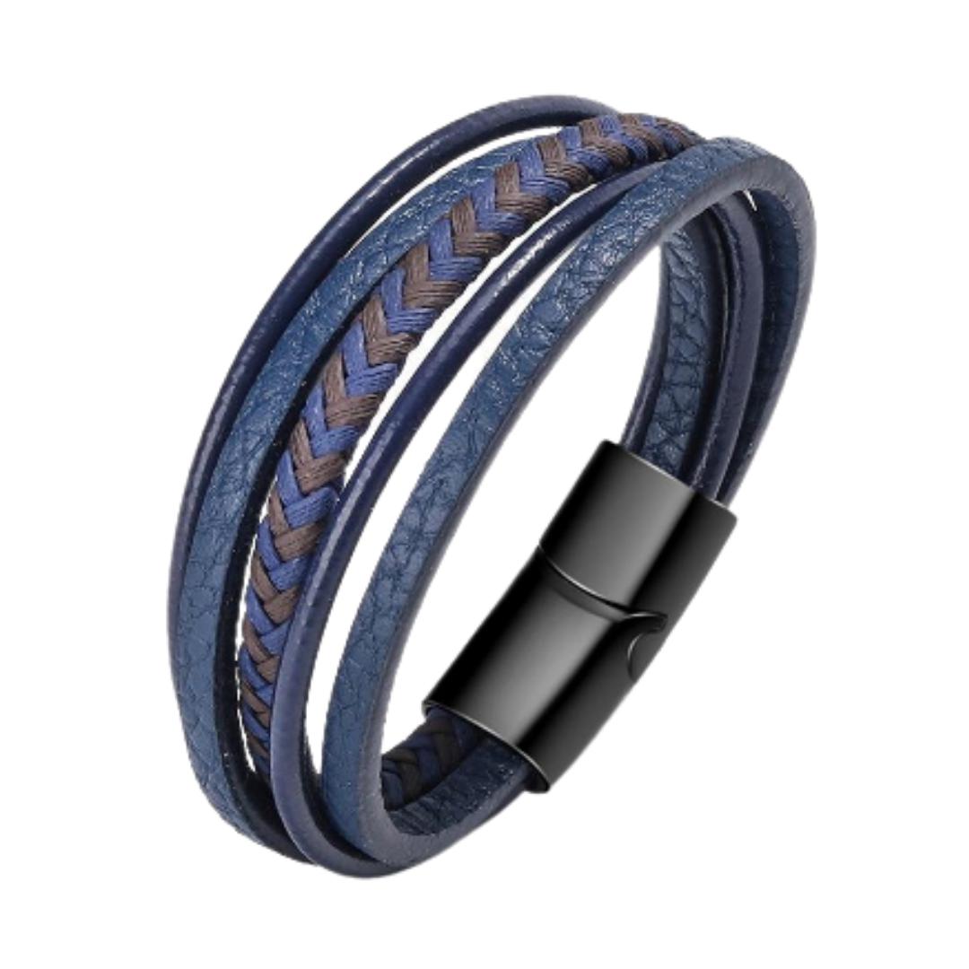 Blue & Brown Leather Bracelet-Leather Bracelet-Auswara