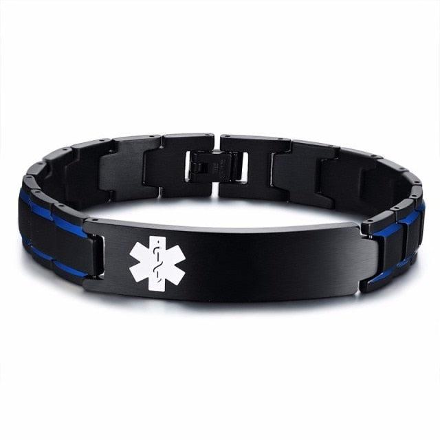 Blue Custom Medical Alert ID Emergency Bracelet-Medical ID Bracelet-Auswara