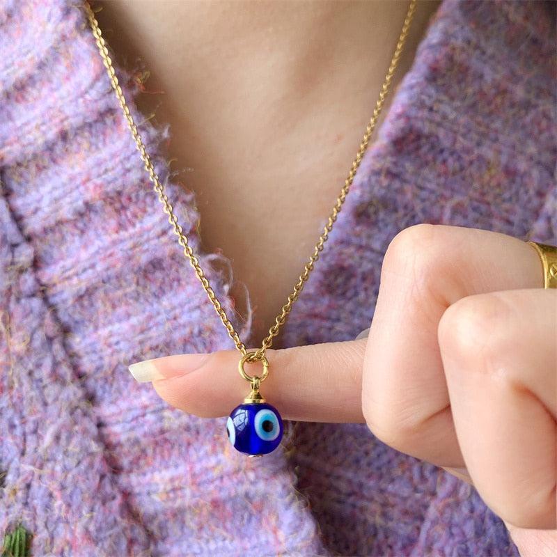 Blue Evil Eye Pendant Necklace with Gold Chain Colour-Evil Eye Necklace-Auswara