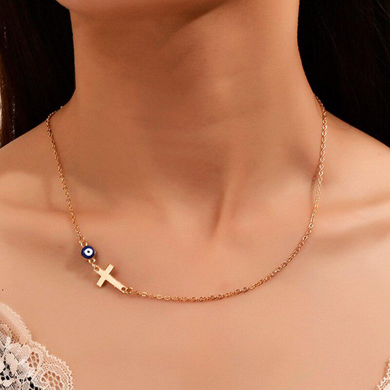 Blue Evil Eye with Cross Necklace-Evil Eye Necklace-Auswara