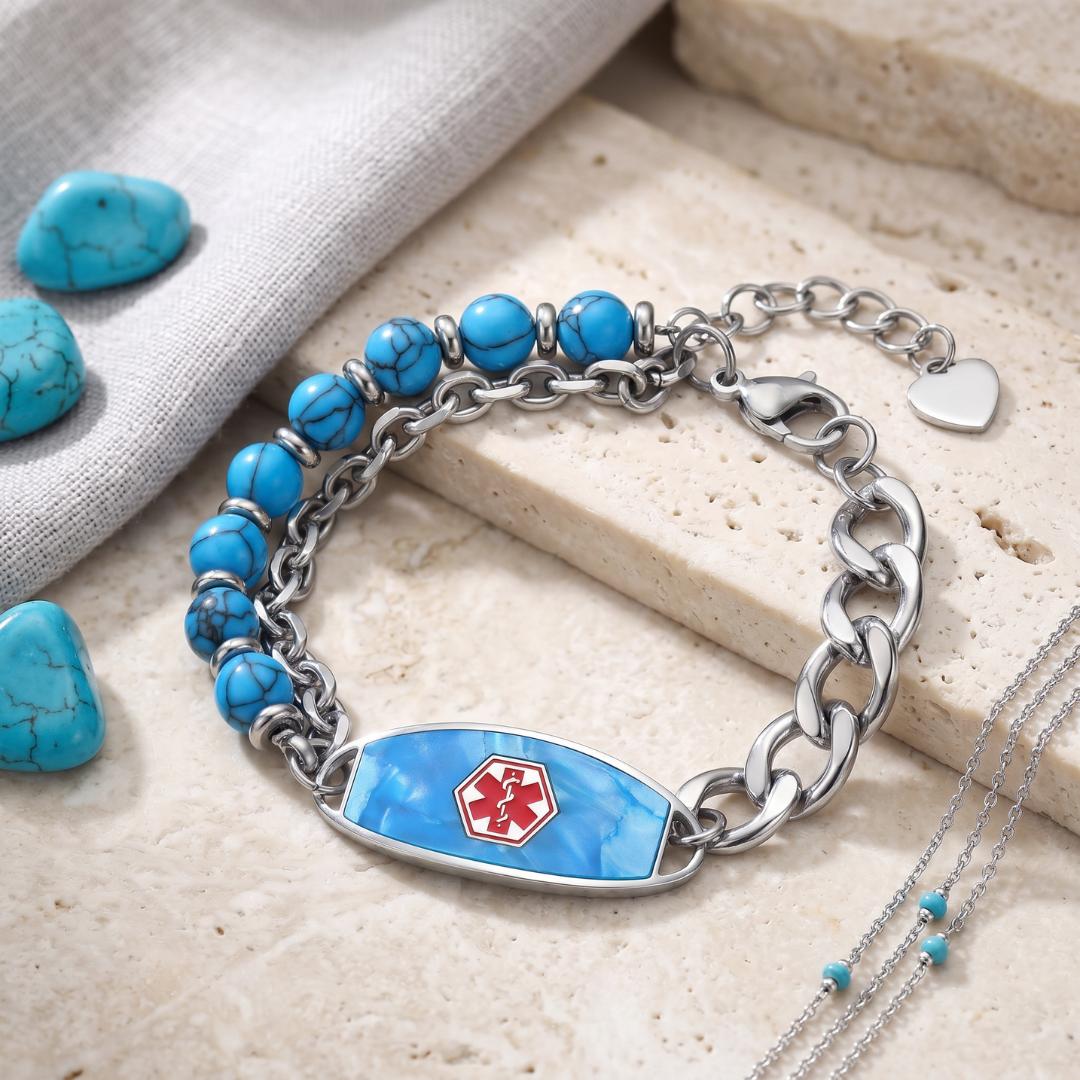 Blue Monaco Women Medical ID Bracelet-Medical ID Bracelet-Auswara