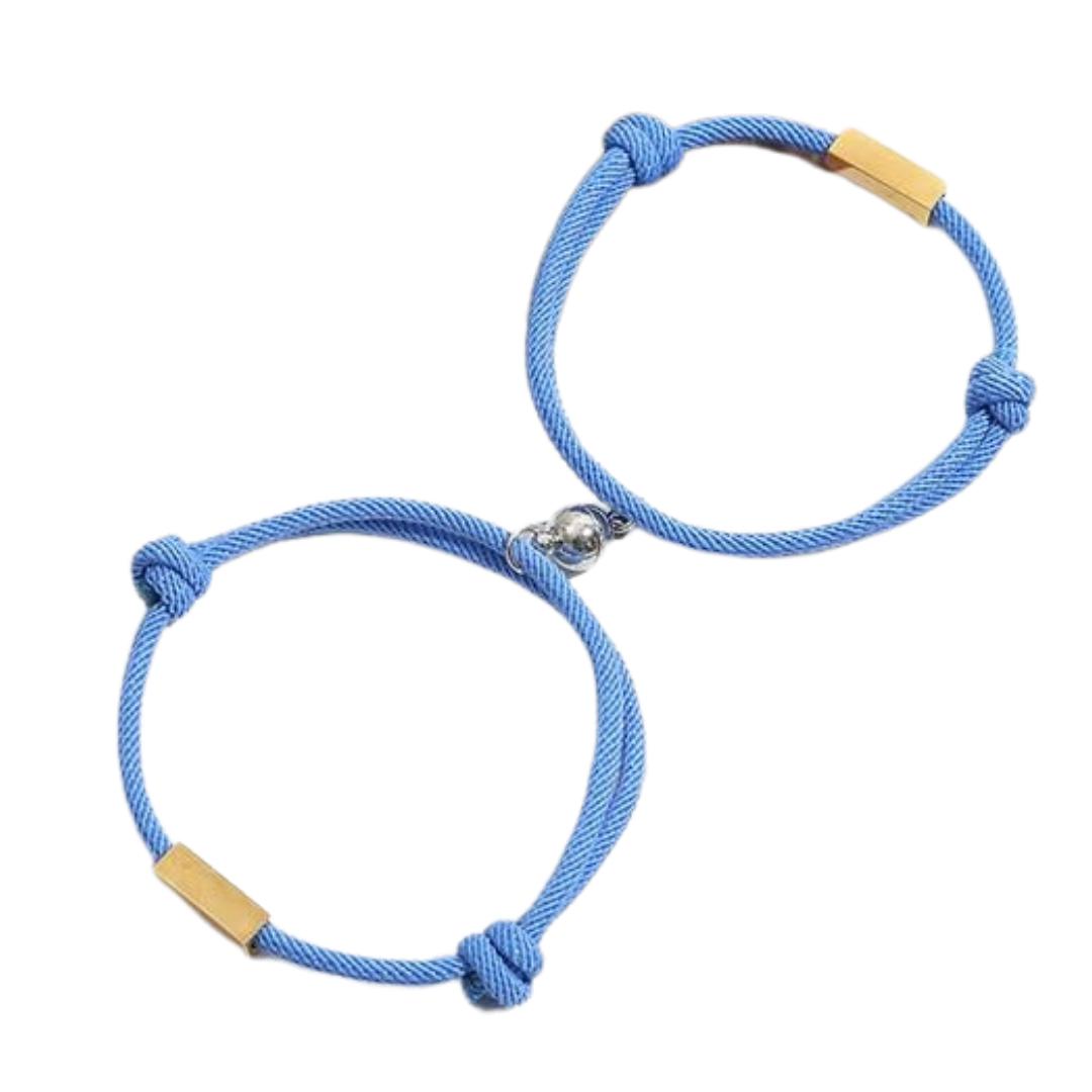 Blue Personalised Engraved Magnetic Couple Bracelet Set-Couple Bracelet-Auswara