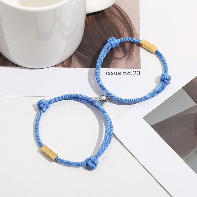 Blue Personalised Engraved Magnetic Couple Bracelet Set-Couple Bracelet-Auswara