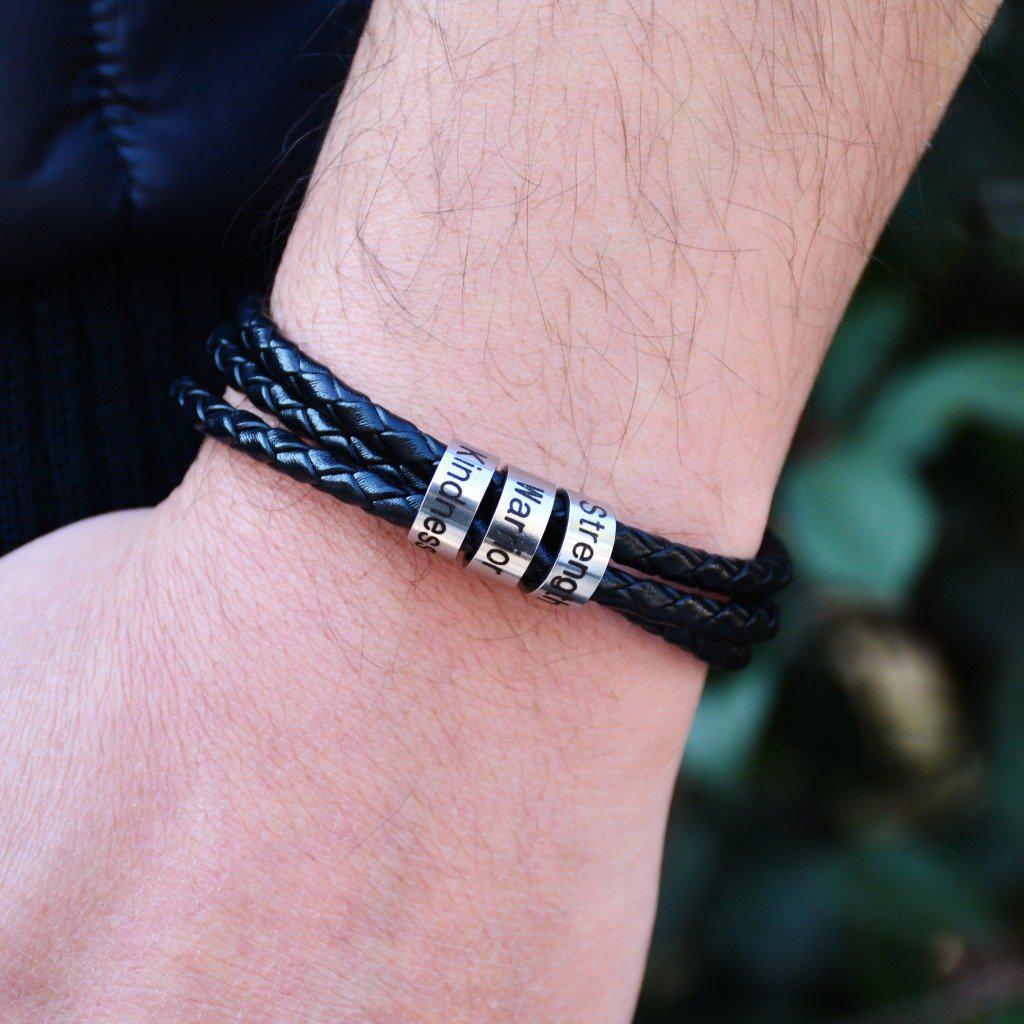 Braided Leather Bracelet with Customised Beads-Personalised Bracelet-Auswara