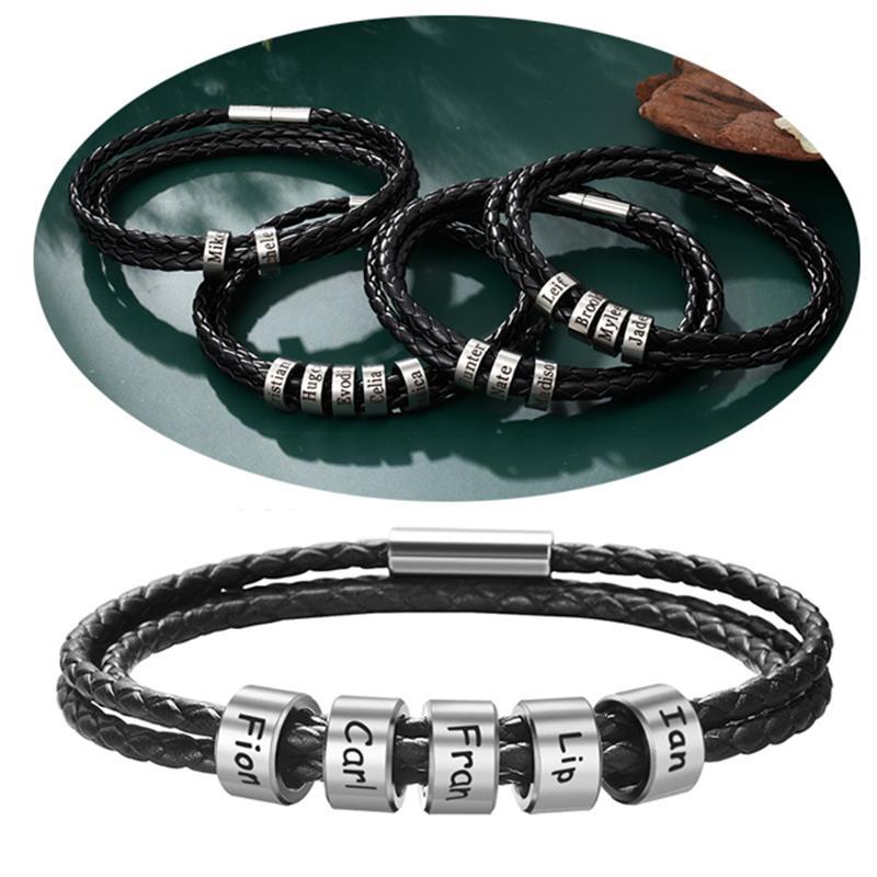 Braided Leather Bracelet with Customised Beads-Personalised Bracelet-Auswara