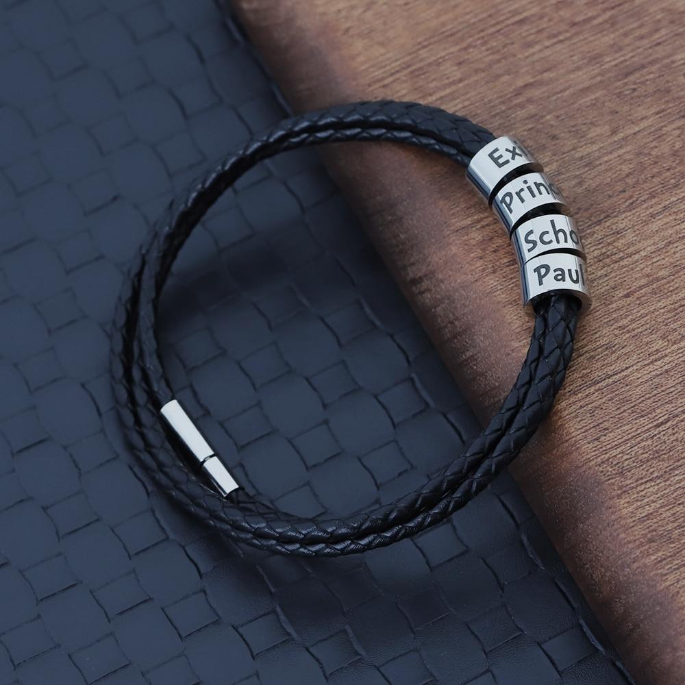 Braided Leather Bracelet with Customised Beads-Personalised Bracelet-Auswara