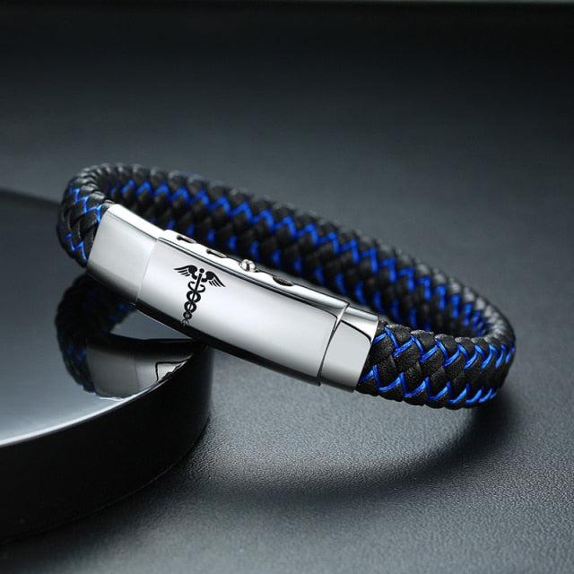 Braided Leather Medical Alert ID Bracelet for Men-Medical ID Bracelet-Auswara