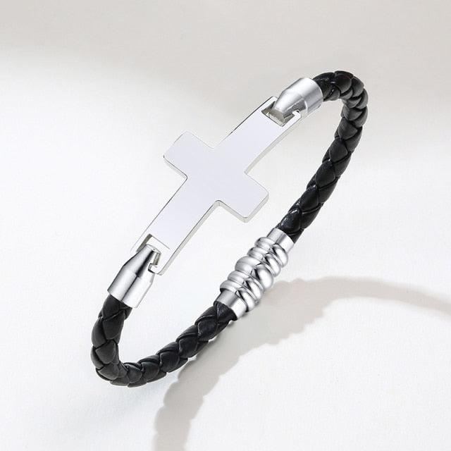 Mens leather on sale charm bracelet
