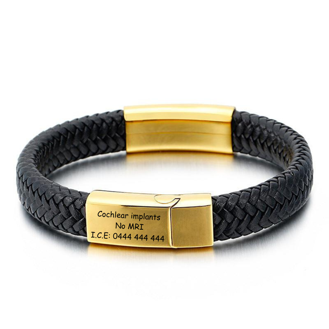 Premium Leather Medical Alert Bracelet - Gold Edition