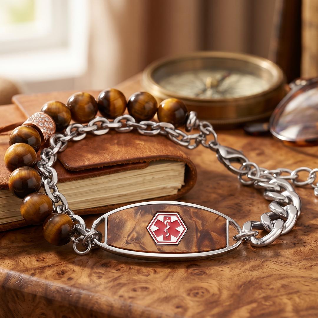 Brown Monaco Women Medical ID Bracelet-Medical ID Bracelet-Auswara