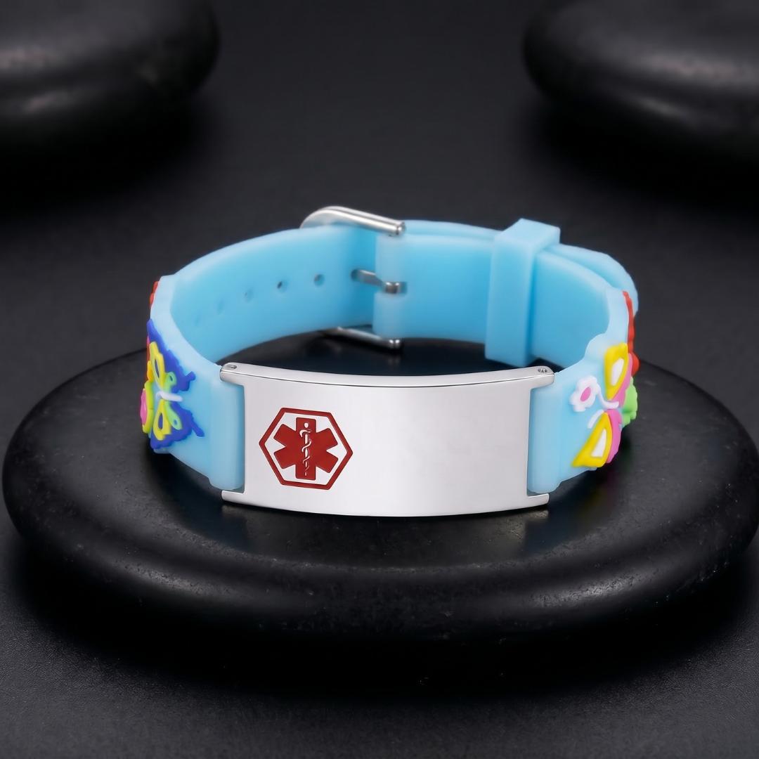 Butterfly Blue Silicone Kids Medical Alert Bracelet-Kids Medical Alert Bracelet-Auswara