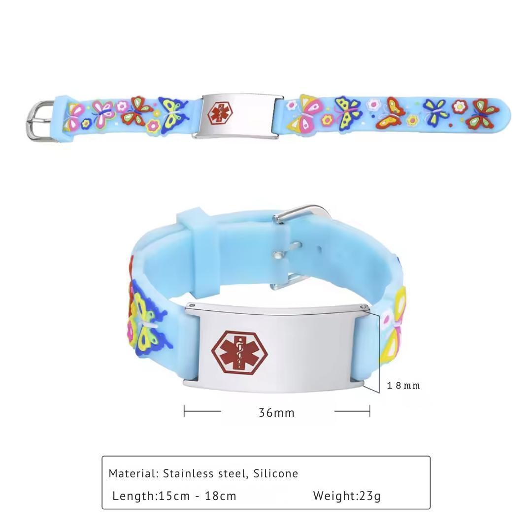 Butterfly Blue Silicone Kids Medical Alert Bracelet-Kids Medical Alert Bracelet-Auswara