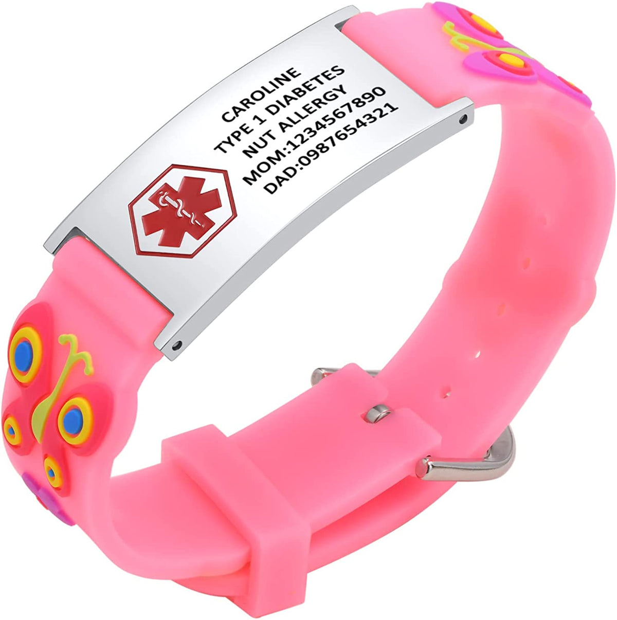 Butterfly Pink Silicone Kids Medical Alert Bracelet-Kids Medical Alert Bracelet-Auswara