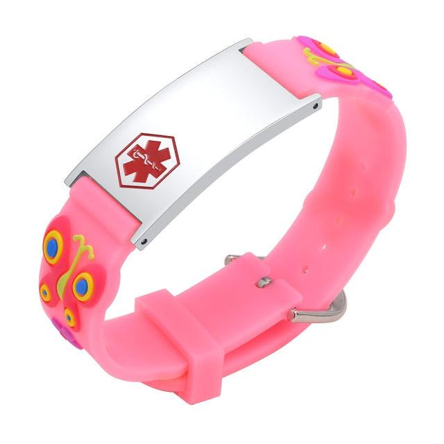 Butterfly Pink Silicone Kids Medical Alert Bracelet-Kids Medical Alert Bracelet-Auswara