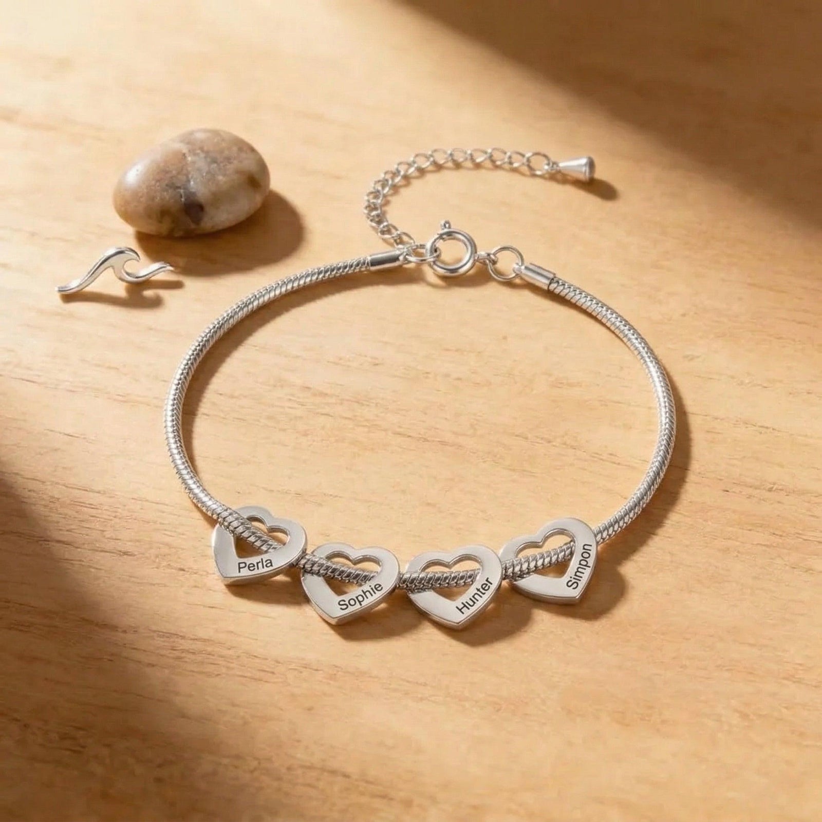 Celestine Heart Bracelet | Engraved Family Name Bracelet-Personalised Bracelet-Auswara