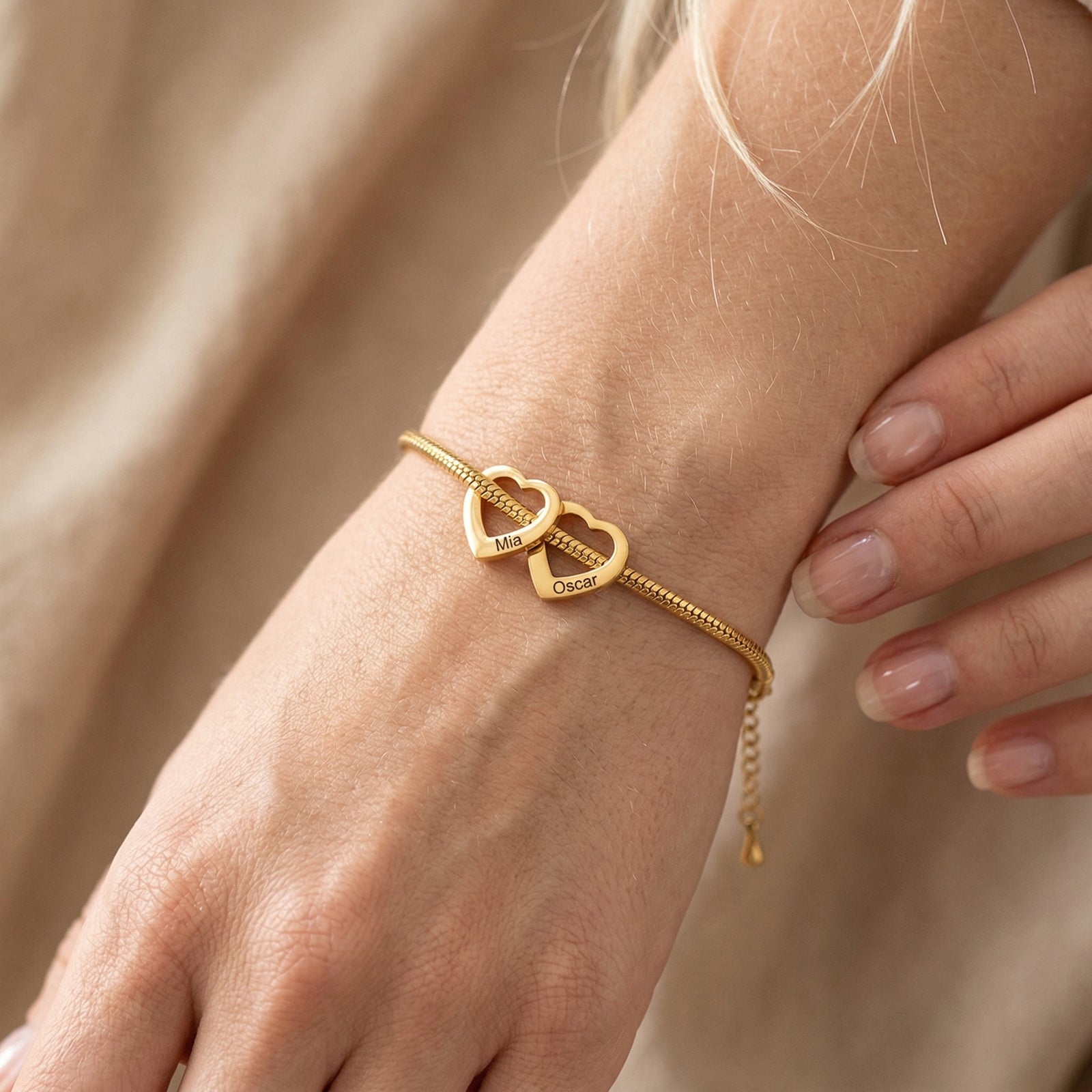 Celestine Heart Bracelet | Engraved Family Name Bracelet-Personalised Bracelet-Auswara