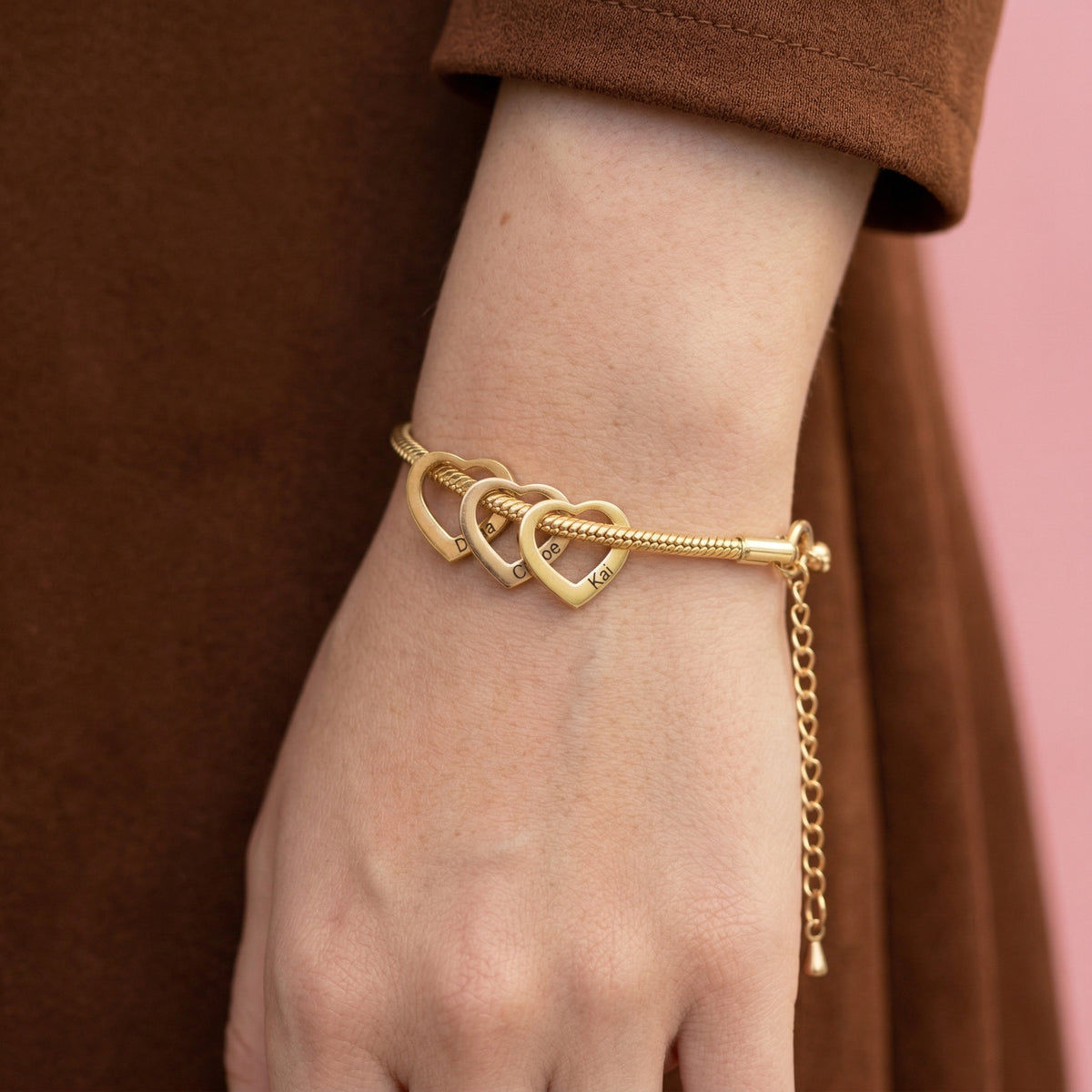 Celestine Heart Bracelet | Engraved Family Name Bracelet-Personalised Bracelet-Auswara