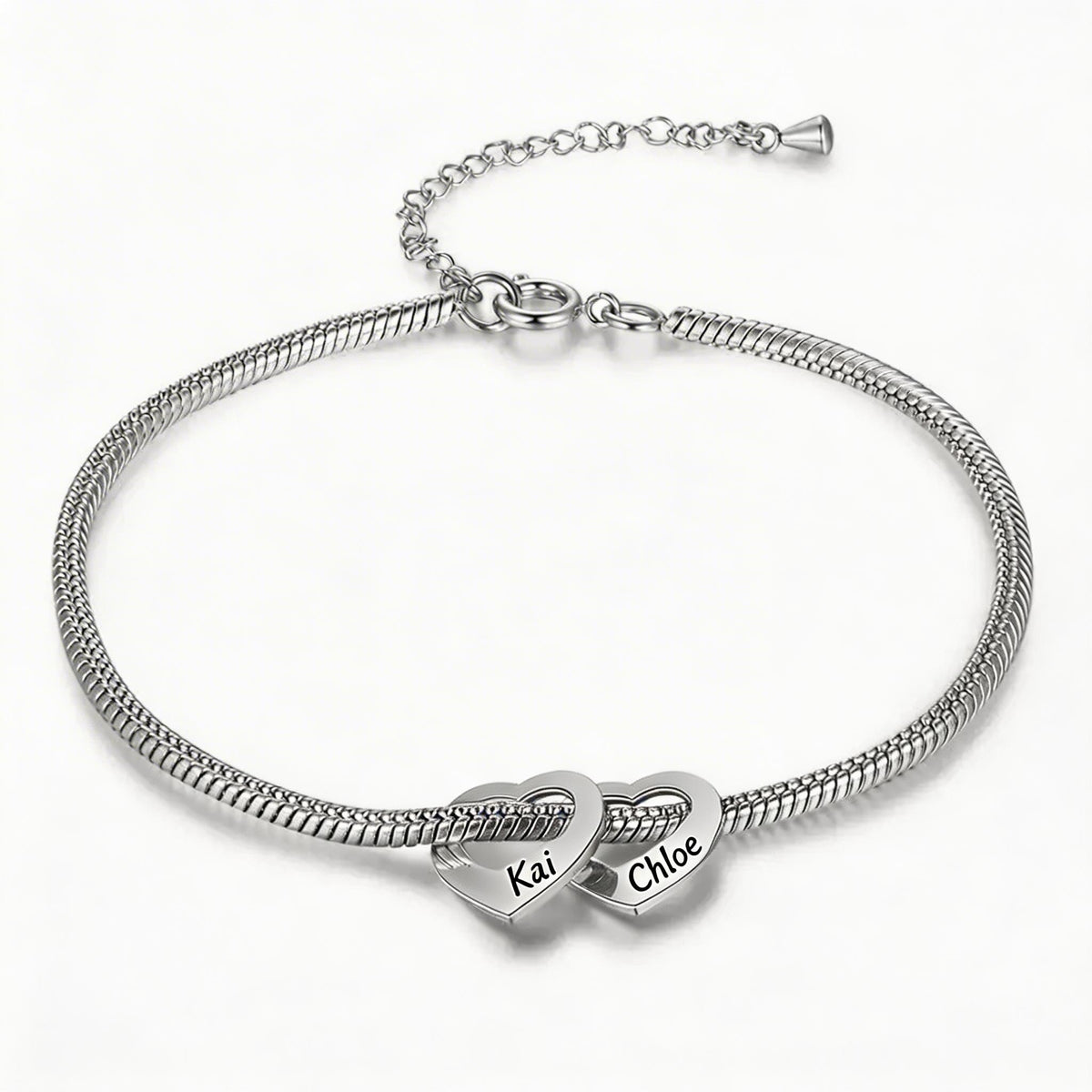 Celestine Heart Bracelet | Engraved Family Name Bracelet-Personalised Bracelet-Auswara